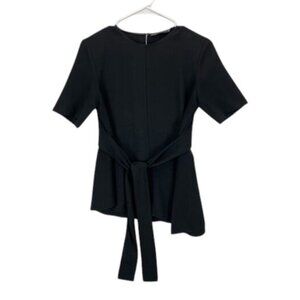 ZARA Blouse Women’s Black Asymmetrical Short Sleeve Tie Waist Casual Top S